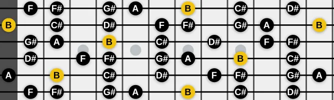 The B Acoustic scale, more on GuitarGuide.eu